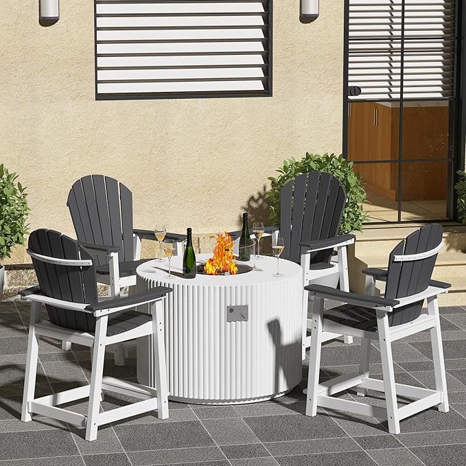 Tall Adirondack Chair Set of 4, Eco-Friendly Recycled Stylish Patio Bar Stools & Heavy Duty Lifeguard Chair - Photo 6