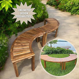 Patio Wise Acacia Wood Outdoor Curved Bench for Fire Pit Seating – 6-Foot Backless Round Bench for Patio, Porch, Park - Photo 7