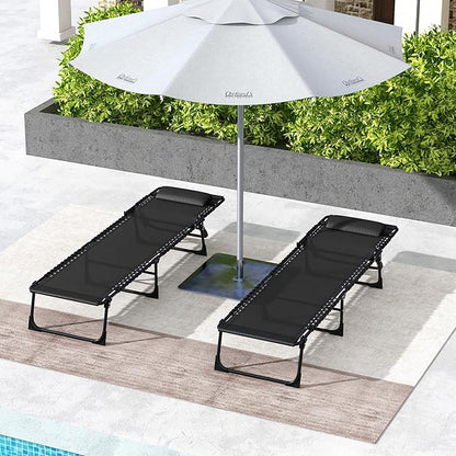 Outsunny Folding Chaise Lounge Chair Set of 2, Patio Sun Tanning Chair, Outdoor Chaise Lounger with 4-Position Reclining Back, Breathable Mesh Seat for Beach, Poolside, Black