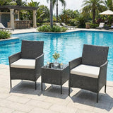 GarveeHome 3-Piece Patio Bistro Set, PE Rattan Outdoor Conversation Furniture with 2 Cushioned Chairs & Coffee Table - Photo 7
