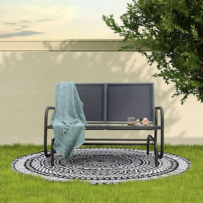 NUU GARDEN 2 Person Outdoor Glider Bench Patio Glider, Patio Glider Swing Chair with Powder Coated Steel Frame and Breathable Seat Fabric, Patio Double Swing Rocking Chair, Blue