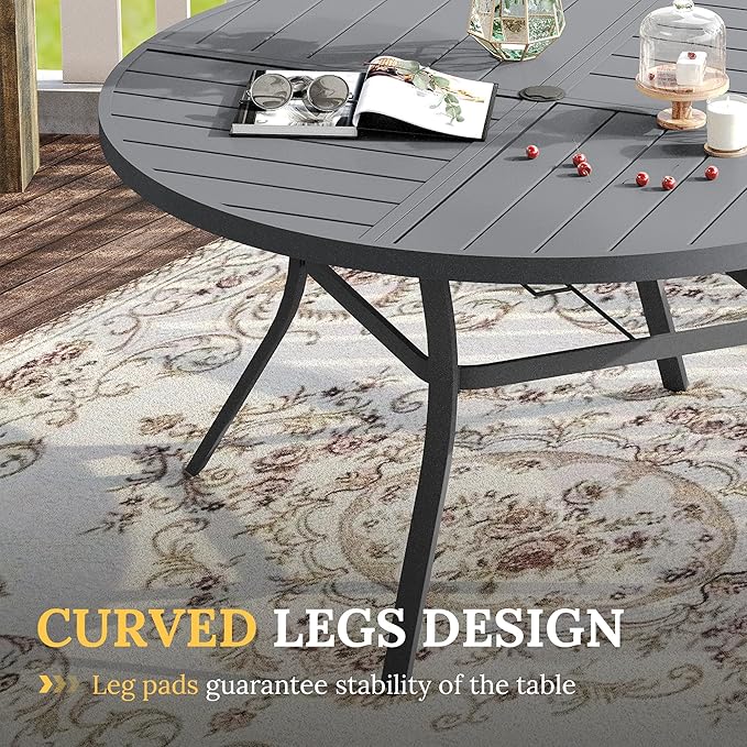 VICLLAX Round Patio Table with Adjustable Umbrella Hole for 6, All Weather Metal Outdoor Dining Table for Lawn Garden - Photo 7