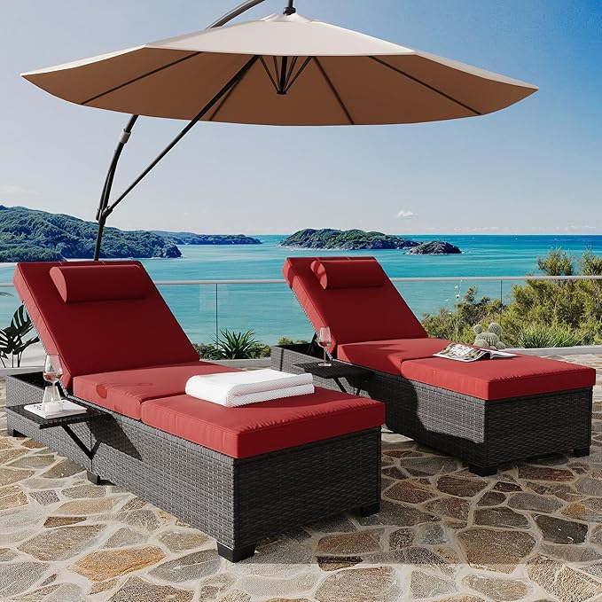 GarveeLife Patio Lounge Chairs, Outdoor Pool Furniture, Outdoor PE Wicker Chaise Lounge Set of 2, Chaise Lounge Chair - Photo 1