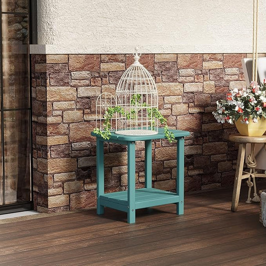 Sundale Outdoor 18" Small Side Table, Patio HDPE All Weather Small Adirondack End Table Water Resistant 2 Tier Rectangular Outside Table for Pool, Garden, Beach, Turquoise