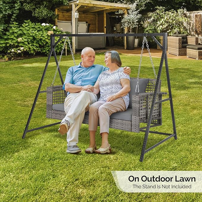 4FT Wicker Porch Swing for 2 Person, 800lb Capacity Outdoor Hanging Bench with Removable Cushions - Photo 8