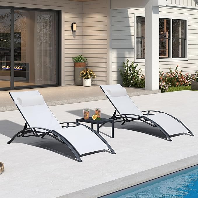 PURPLE LEAF Patio Chaise Lounge Set of 3 Outdoor Lounge Chair Beach Pool Sunbathing Lawn Lounger Recliner Outside - Photo 3