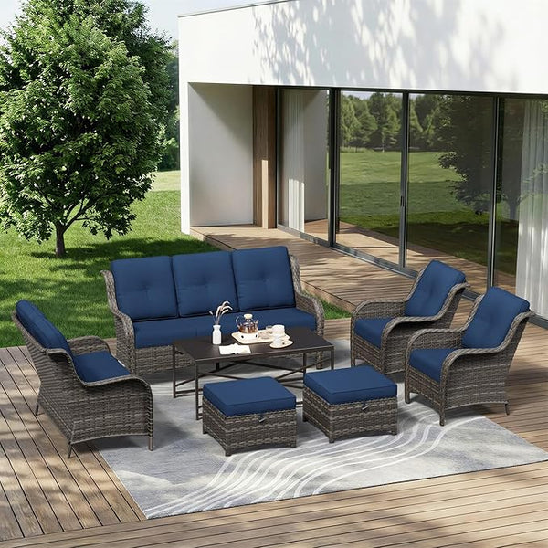 7 Piece Outdoor Wicker Patio Furniture Set, Patio Chairs Set with Thickened Olefin Cushions, High Back and Deep Seating - Photo 1