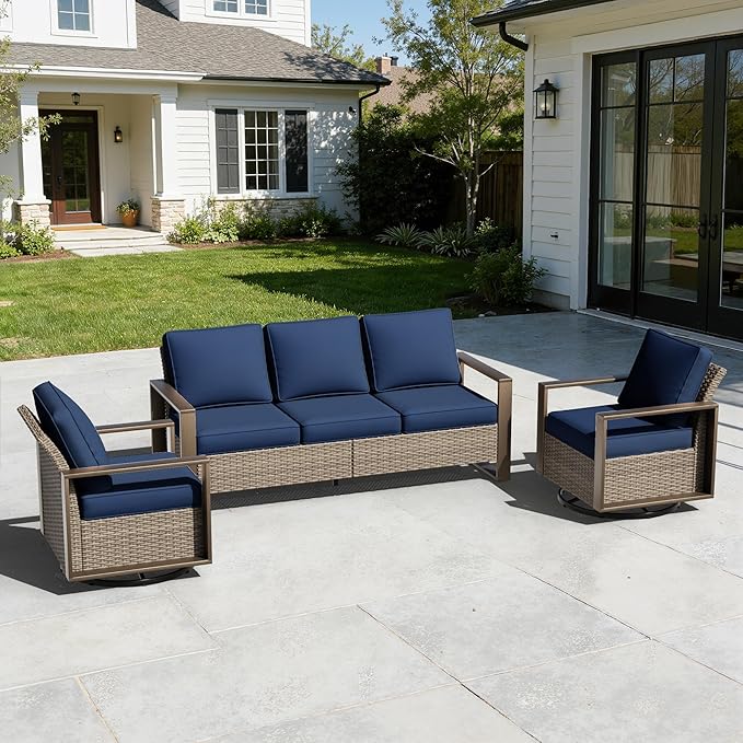 Wicker Patio 75" Sofa Set with 2 Swivel Chairs - Photo 2