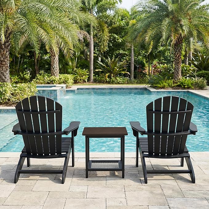 2-Tier Outdoor Side Table with Storage, Weather Resistant Patio End Table, HDPS Small Accent Table for Deck, Garden, Pool, Backyard, Brown