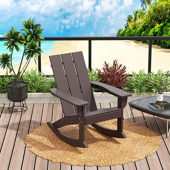 WO WESTIN OUTDOOR HDPE Shoreside Modern Rocking Poly Adirondack Chair,Dark Brown