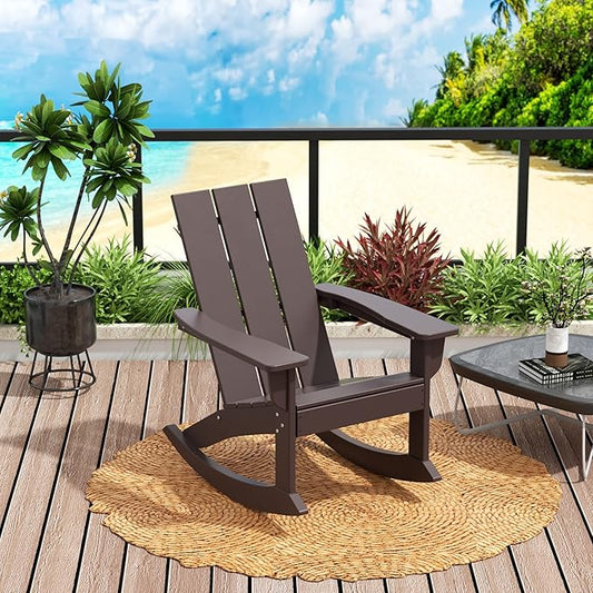 WO WESTIN OUTDOOR HDPE Shoreside Modern Rocking Poly Adirondack Chair,Dark Brown