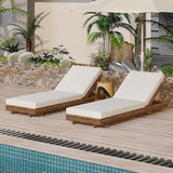 Merax 2-Piece Acacia Wood Chaise Lounge Set w/ 6-Position Adjustable Backrest & Cushion - Outdoor Patio Poolside - Photo 1