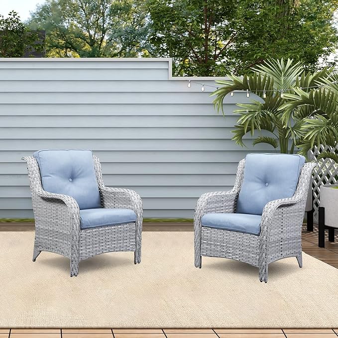 Rilyson Outdoor Patio Chairs Wicker Chair - 2PC Rattan Chairs Set with High Back and Deep Seating for Deck Porch - Photo 6