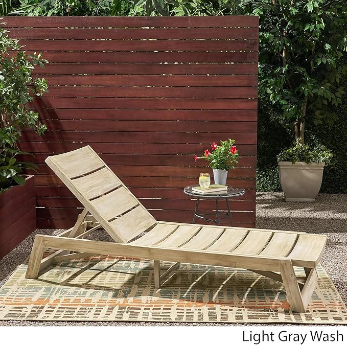 Great Deal Furniture Lillian Outdoor Wood and Iron Chaise Lounge, Light Gray and Gray, (309811)