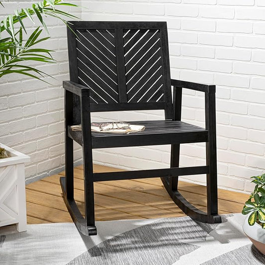 JONATHAN Y RCK100C Ned Modern Chevron-Back 300-Lbs Support Acacia Wood Patio Outdoor Rocking Chair for Garden, Lawn, Backyard, Pool, Deck, Beach, Firepit, Black
