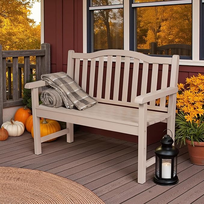 Shine Company Belfort Outdoor Solid Wood Patio Garden Bench, Ergonomic Seat, 22" D x 44.75" W x 36" H, Graystone