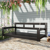 Merax Patio Wooden Twin Size Porch Swing Daybed Frame, Farmhouse Swing Bench Chair with 4 Hanging Ropes for Backyard - Photo 1