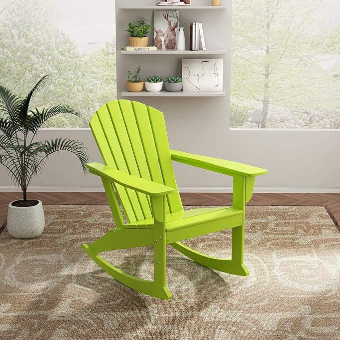 WO WESTIN OUTDOOR HDPE Altura Outdoor Rocking Poly Adirondack Chair, Lime