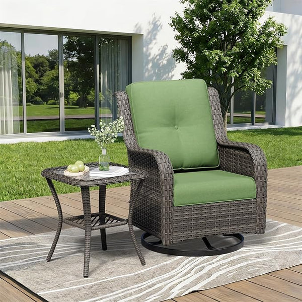 2 Pieces Outdoor Swivel Rocker Patio Chairs Set - Outdoor Wicker Patio Furniture Sets with 1 Side Table - Photo 1