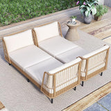 Tangkula Patio Rattan Daybed Set of 2, Boho Outdoor Wicker Lounge Sofa with Seat & Back Cushions - Photo 2