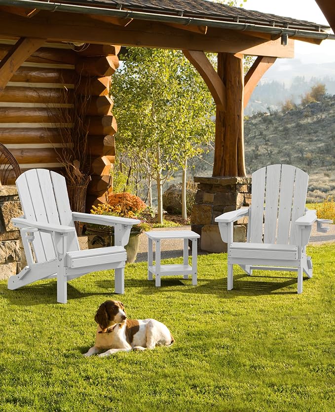 SERWALL Folding Adirondack Chair Set of 6, Reclining Adirondack Chair with 3 Recline Positions, All Weather HDPE Outdoor Adirondack, White