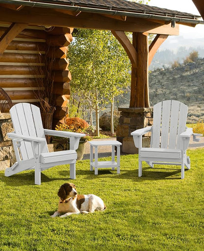 SERWALL Folding Adirondack Chair Set of 2, Reclining Adirondack Chair with 3 Recline Positions, All Weather HDPE Outdoor Adirondack, White