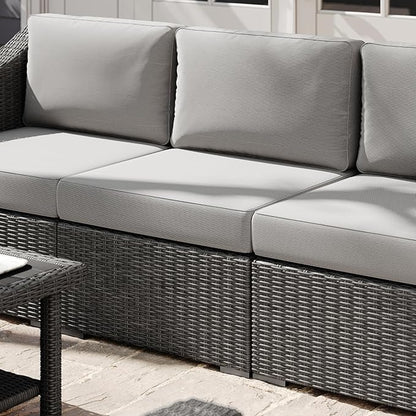 Martha Stewart Bedford Indoor-Outdoor Modular Patio Sectional Sofa Center Seat with Rattan Wicker Finish in Gray with Gray All-Weather Cushions