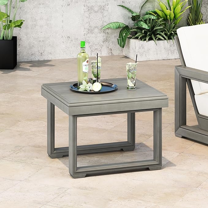 Christopher Knight Home Nicholas Outdoor Small Coffee Table, Slat Panel Square Side Table, Acacia Wood Side Desk for Backyard Balcony Garden, Weather Resistant Patio End Table, Light Grey