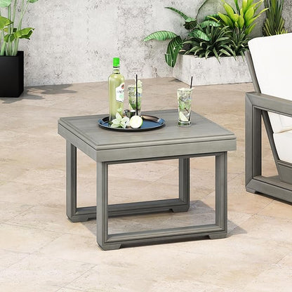 Christopher Knight Home Nicholas Outdoor Small Coffee Table, Slat Panel Square Side Table, Acacia Wood Side Desk for Backyard Balcony Garden, Weather Resistant Patio End Table, Light Grey