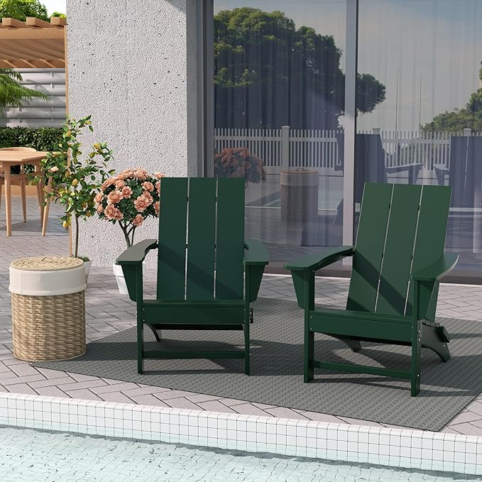 WestinTrends Ashore Modern Outdoor Folding Adirondack Chair (Set of 2), Dark Green