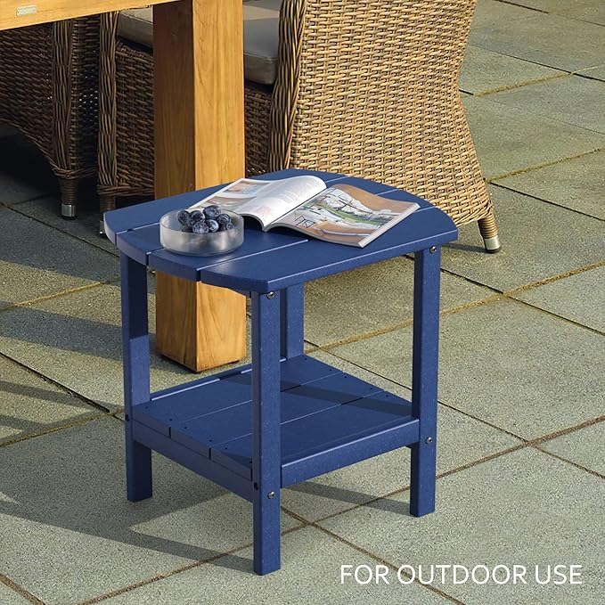 TORVA Patio Adirondack Side Table, Outdoor End Tables All-Weather Resistant HDPE Humidity-Proof Long Time Use for Deck, Lawn,Garden, Porch, Backyard End Table（Navy Blue）(2 Tier)