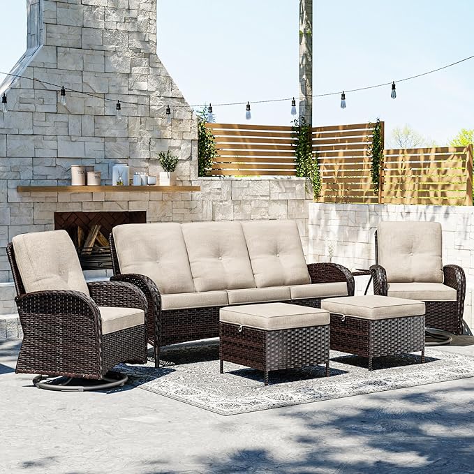 Joyside Wicker Patio Furniture Set, 6 Piece Outdoor Furniture Set with Thickened Cushions, High Back, Deep Seating - Photo 7