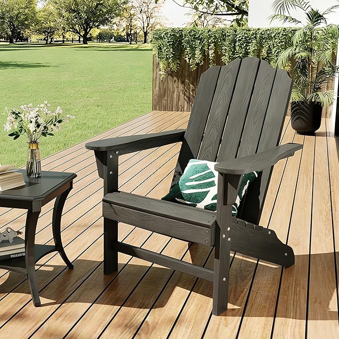 GarveeLife Adirondack Chair for Patio, HDPE Outdoor Lawn Chair with Wood Texture for Garden Backyard Deck Poolside Use