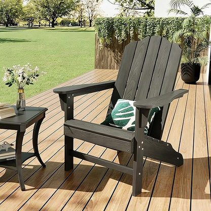 GarveeLife Adirondack Chair for Patio, HDPE Outdoor Lawn Chair with Wood Texture for Garden Backyard Deck Poolside Use