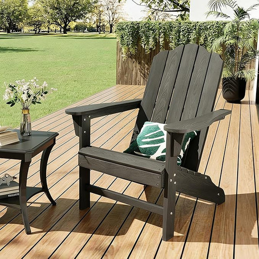 GarveeLife Adirondack Chair for Patio, HDPE Outdoor Lawn Chair with Wood Texture for Garden Backyard Deck Poolside Use