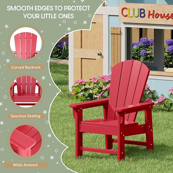 WestinTrends Malibu Kids Outdoor HDPE Adirondack Plastic Patio Chair, Red