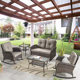 Belord 5 Piece Outdoor Conversation Patio Furniture Set - All-Weather Wicker Patio Rocking Chairs with Loveseat Glider - Photo 1