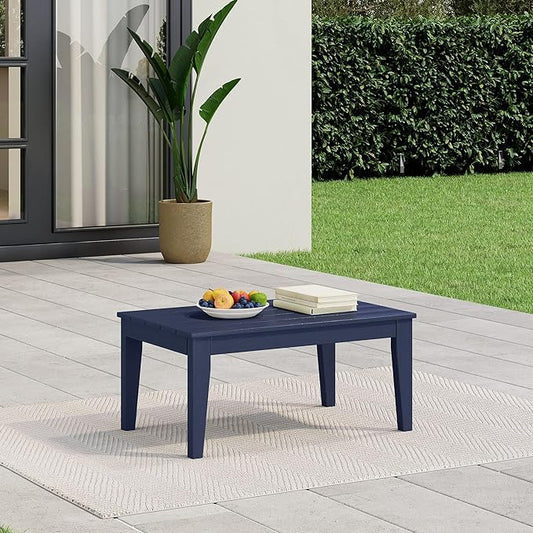 WestinTrends Malibu Low Outdoor HDPE Patio Rectangle Coffee Table, Navy Blue