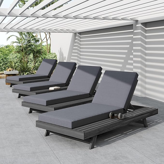 espidoo Adjustable Outdoor Chaise Lounge: 4-Position Reclining Chaise with Breathable Slats - Acacia Wood Frame & 4" - Photo 8