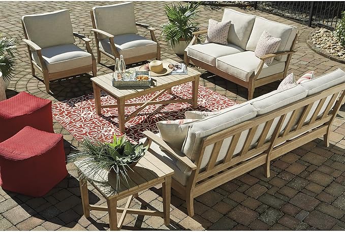 Signature Design by Ashley Clare View Outdoor Patio Sofa, 4 Throw Pillows, Nuvella Weather Resistant Fabric - Photo 5