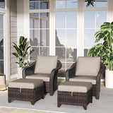 4 Pieces Patio Outdoor Conversation Furniture Set with Cushions, All-Weather Wicker Ottomans - Photo 8