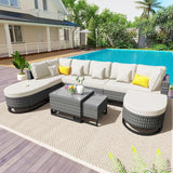 Quarte 7 Pieces Outdoor Patio Furniture Sofa Set with Coffee Table and Pillows - Photo 1