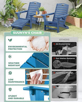 Folding Adirondack Chair with Retractable Ottoman Weather Resistant Fire Pit Chair Patio Chair with 2 Cup Holder Lawn - Photo 5