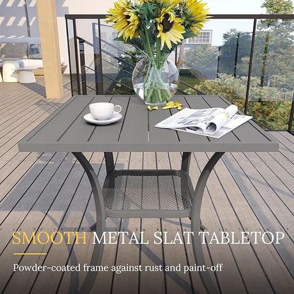 VICLLAX Small Square Outdoor Patio Table, All Weather Metal Outdoor Dining Table for Lawn Garden, 27.5"x 27.5" Patio Table for Outside, Grey