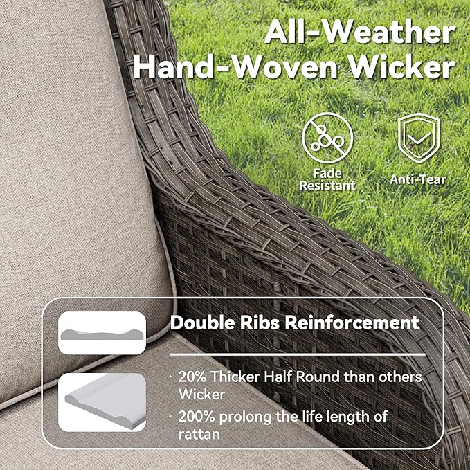 Outdoor Rocking Chair, Wicker Patio Chair with Thickened Olefin Cushions, High Back and Deep Seating - Photo 4