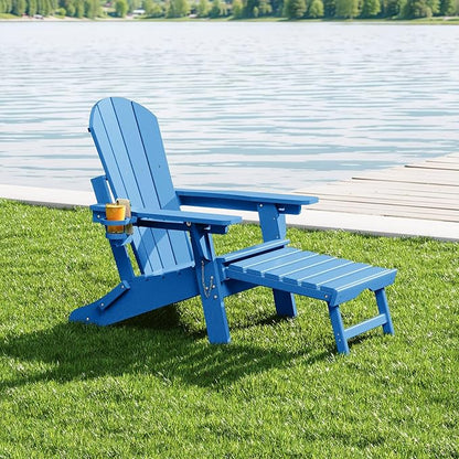 WestinTrends Malibu Folding Adjustable Adirondack Chair with Retractable Ottoman and Cup Holder, Pacific Blue