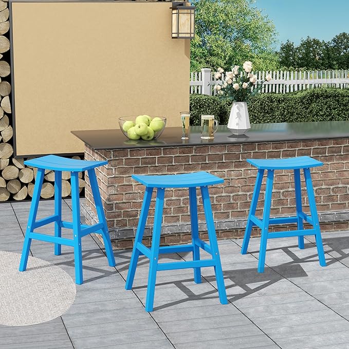 Costaelm All-Weather Bar Stools Set of 3, 29" Height Outdoor Bar Stools, Adirondack Poly Patio Bar Stool for Patio, Deck - Photo 6
