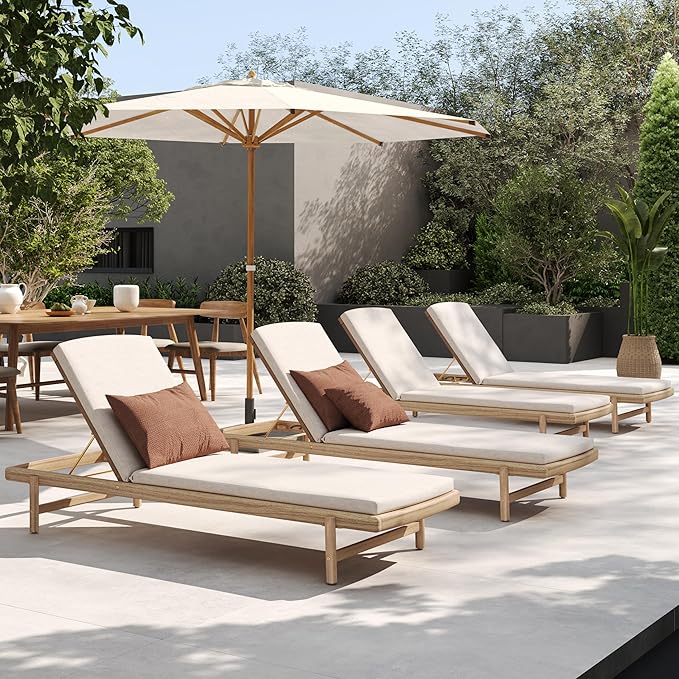 Christopher Knight Home Brolen Acacia Wood Chaise Lounge Chair Outdoor Set of 4 - Photo 1