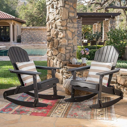 Christopher Knight Home Malibu Outdoor Acacia Wood Adirondack Rocking Chairs, 2-Pcs Set, Dark Grey