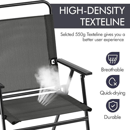 Yaheetech Outdoor Patio Chairs Set of 2, Folding Patio Chairs with Metal Frame, Armrests, Portable Dining Chairs for Camping, Lawn, Garden and Porch, Black